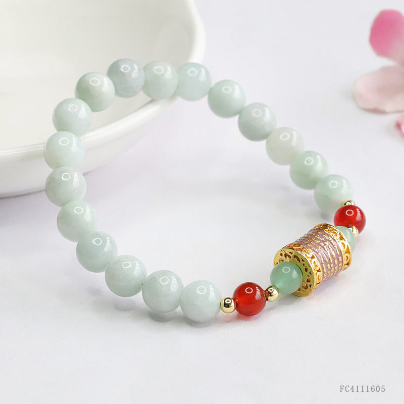 Jadeite Round Bead & Cylinder Bead Beaded Bracelet