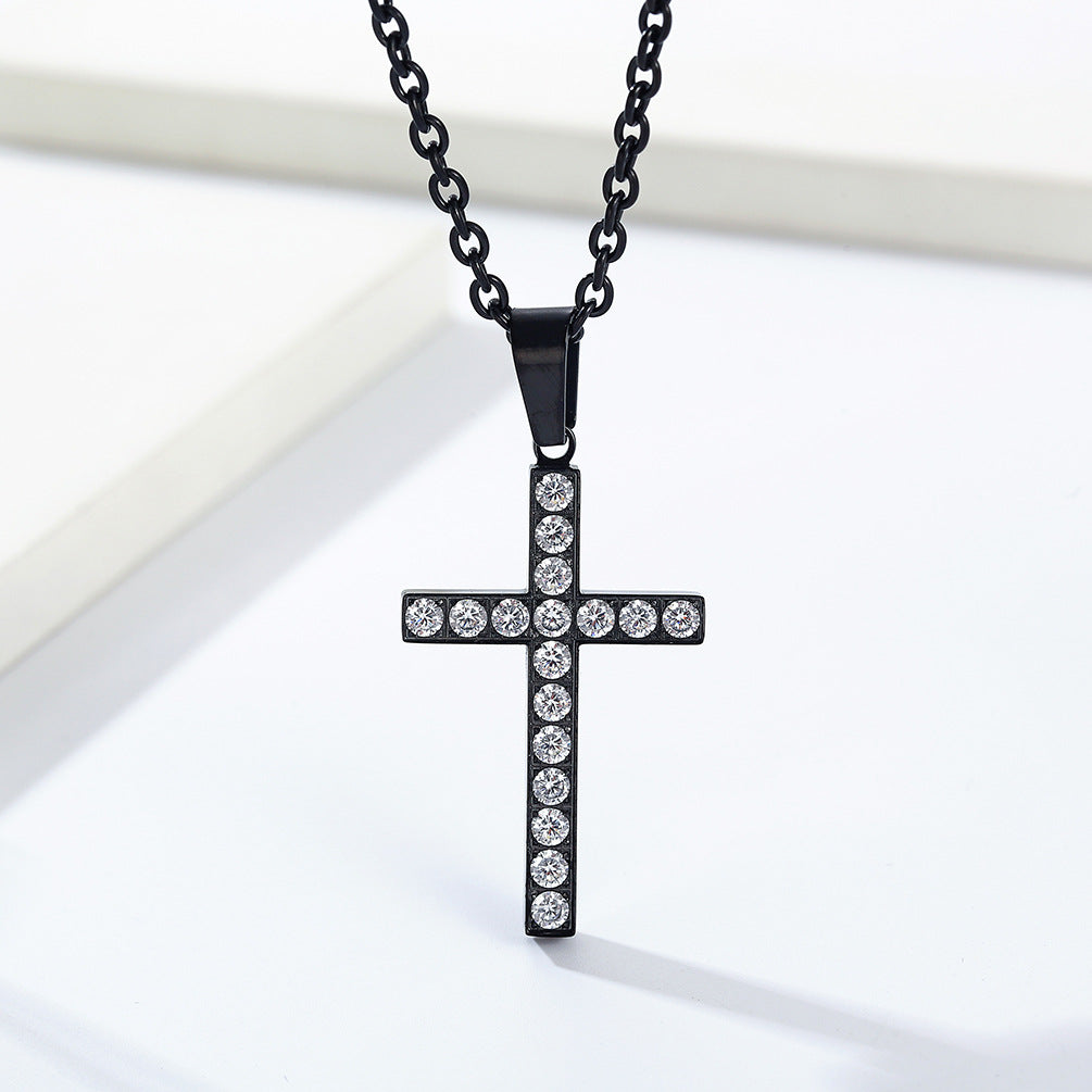 Planderful Titanium Steel Cross Necklace With Zircon Stones Unisex Luxury Jewelry