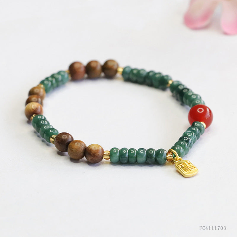 Blue Water Jadeite Abacus Bead & Agate Beaded Bracelet