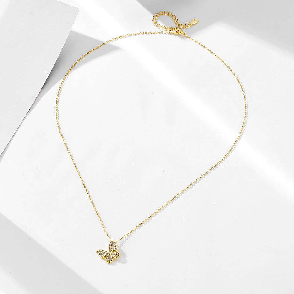 S925 Sterling Silver Full Zircon Butterfly Necklace Design