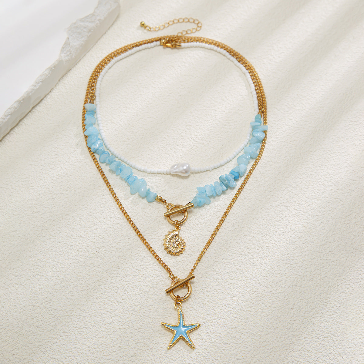 Starfish Baroque Beaded Layered Necklace
