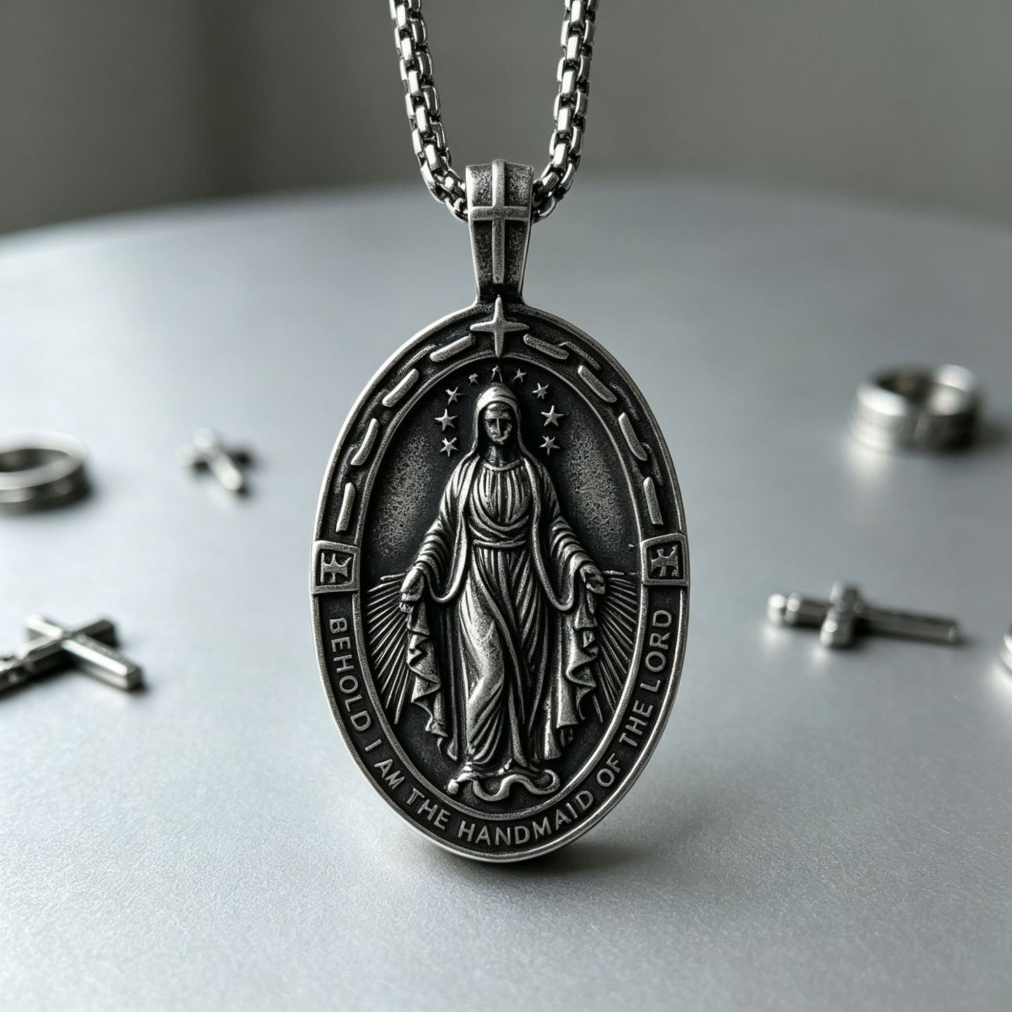 No Fading – Style Relief Portrait Cross Double-Sided Relief Titanium Steel Pendant Necklace