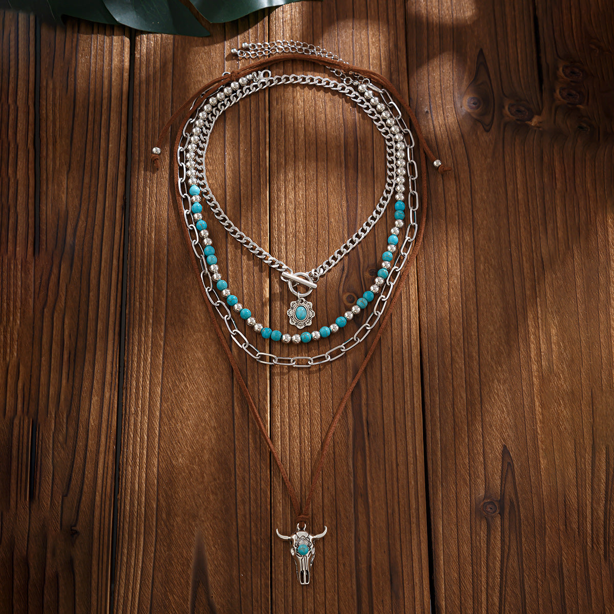 Western Bull Head Turquoise-Style Necklace