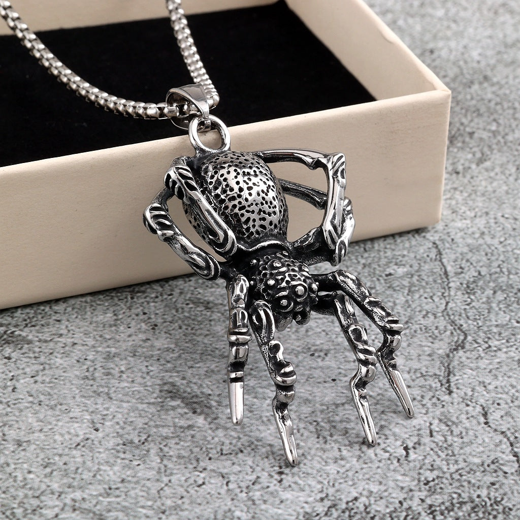 Vintage Spider Stainless Steel Pendant Necklace