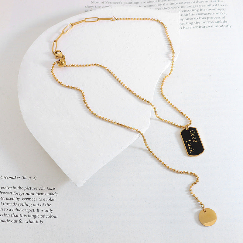 Exquisite Square Pendant Tassel Necklace in Titanium Steel for Women