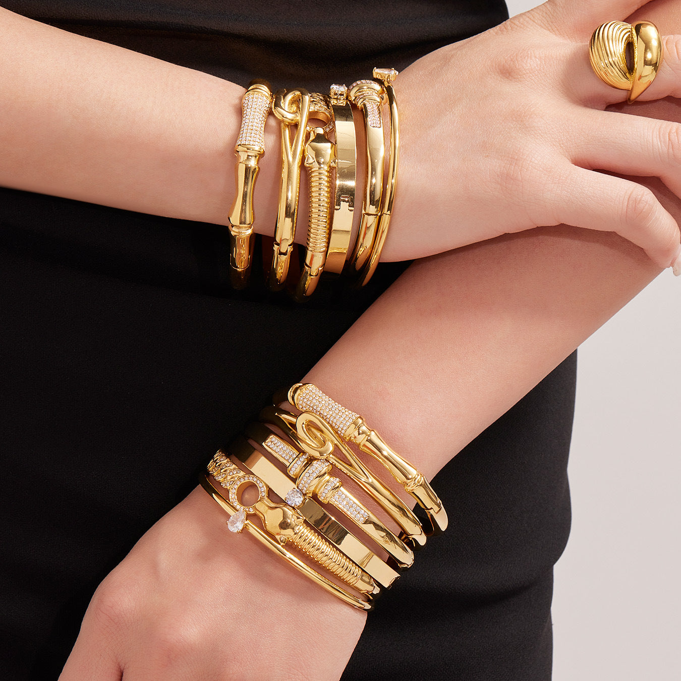 Planderful Zircon Bamboo Stainless Steel Bracelet Women