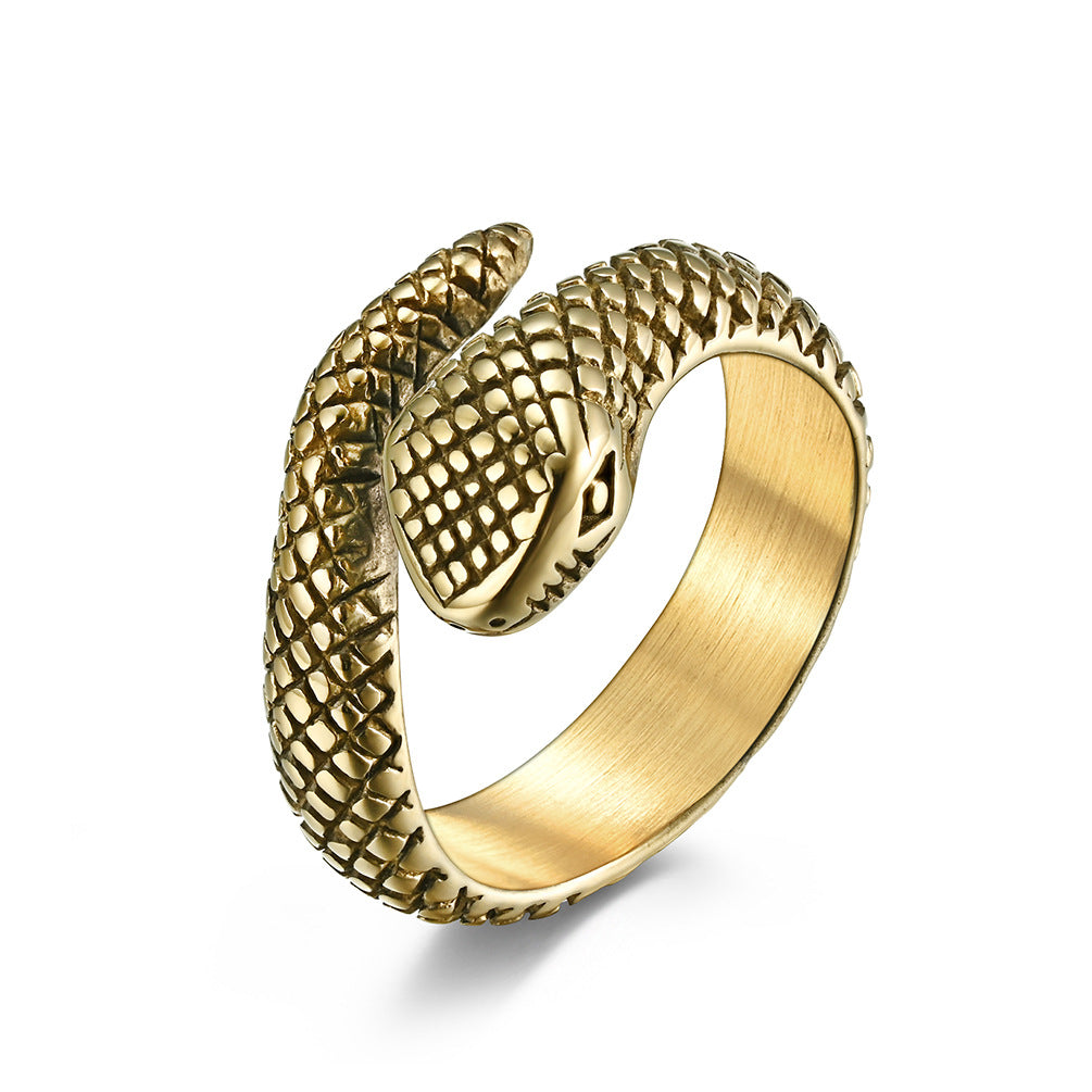 Neutral Minimalist Stainless Steel Viper Ring – Small Animal Snake Stainless Steel
