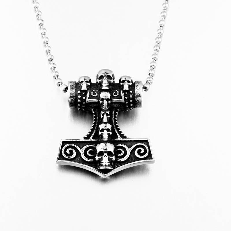 Titanium Steel Nordic Viking Rune Skull Pendant – Retro Men’s Jewelry Collection