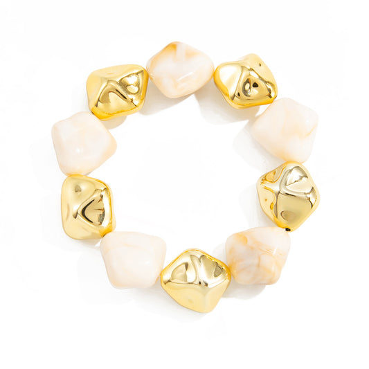 Planderful Vienna Verve Elastic Beaded Bracelet For Women Two Tone Contrast Statement Jewelry