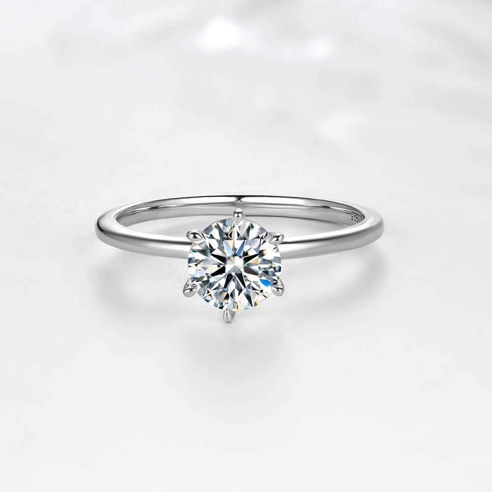 S925 Sterling Silver Round 1-Carat Moissanite Ring, Exquisite Design Ring, Marriage Proposal Moissanite