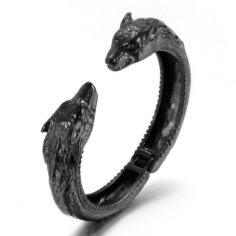 Stainless Steel Dragon Head Open Bracelet – Punk Men's