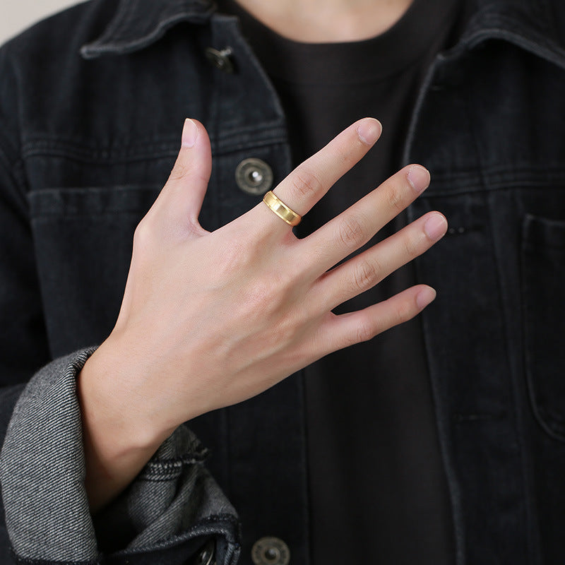 Glossy Ring 6mm Blue Gold Black Titanium Steel Ring Wholesale