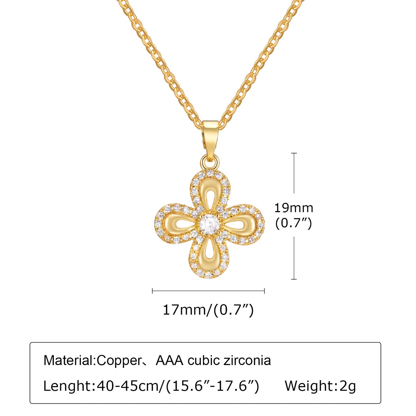 Zircon Flower Pendant Necklace in Gold Copper Jewelry Wholesale
