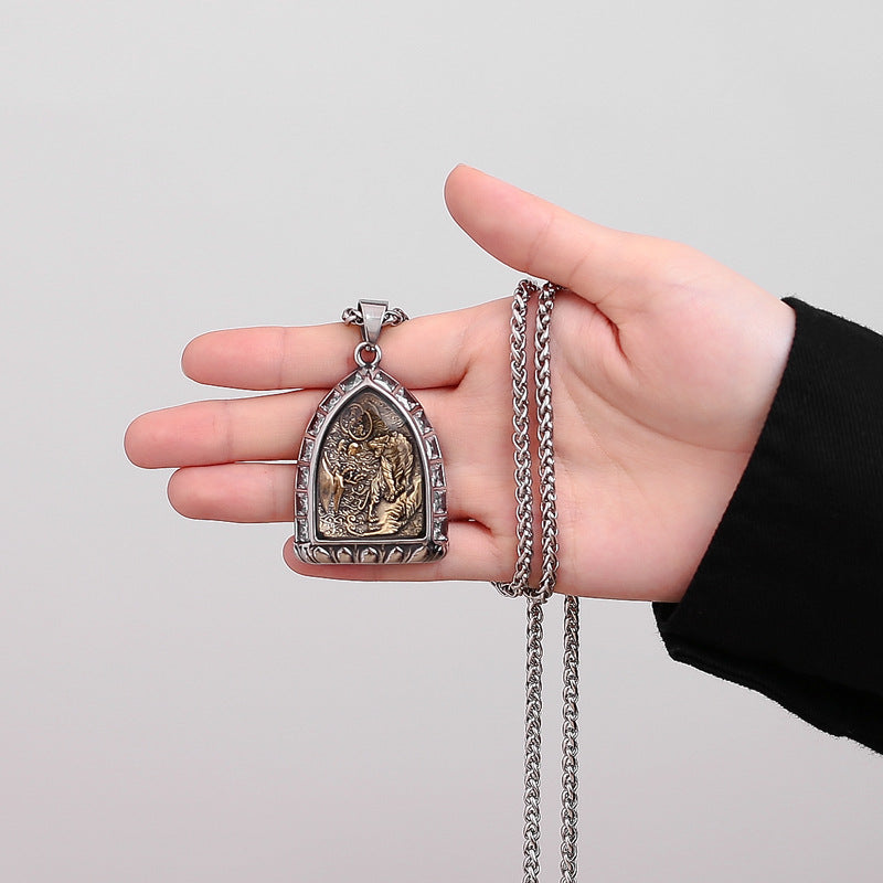 Zircon Necklace – Vintage Zodiac Buddha Pendant for Men Stainless Steel by Planderful