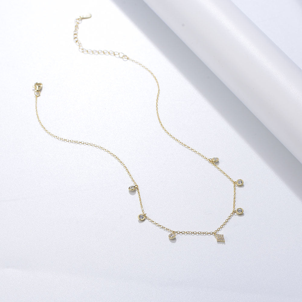 Style S925 Sterling Silver Inlaid Zircon Choker Necklace Femininity Sexy Short