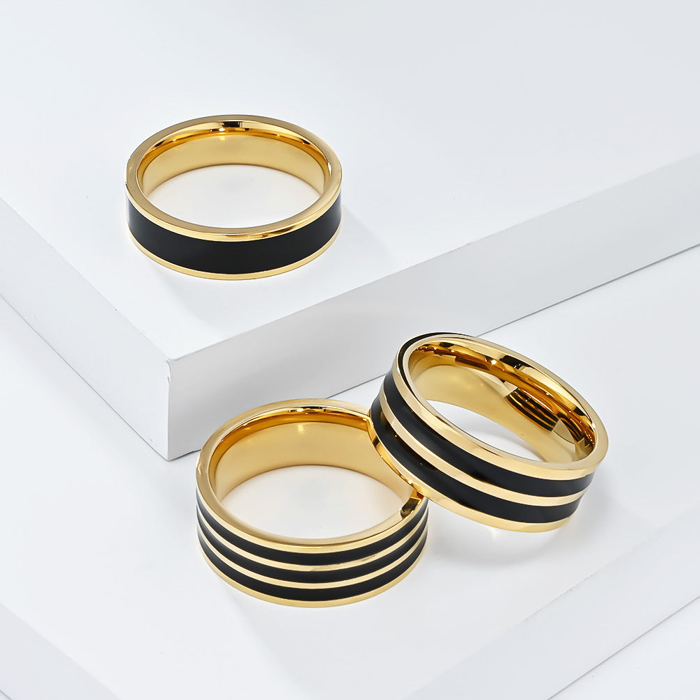 Cross-Border European and American Titanium Steel 18K Gold Three-Piece Set Oil Drop Ring Jewelry for Men and Women