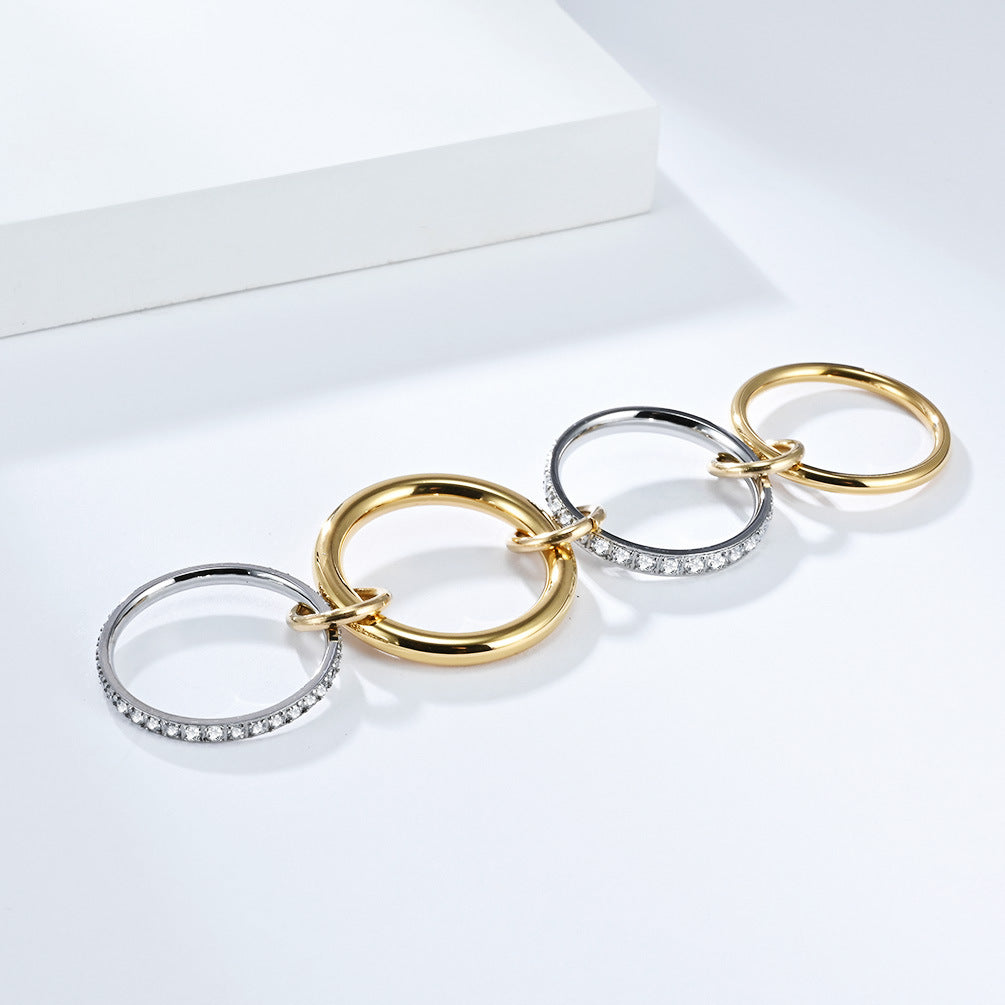 Planderful Four Layer Stacking Ring With Zircon Inlays Personalized Design For Women Titanium Steel Luxury
