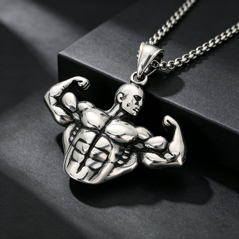 Popular Sports Fitness Muscle Men's Retro Arm Lift Abdominal Muscles Stainless Steel Men's Necklace
