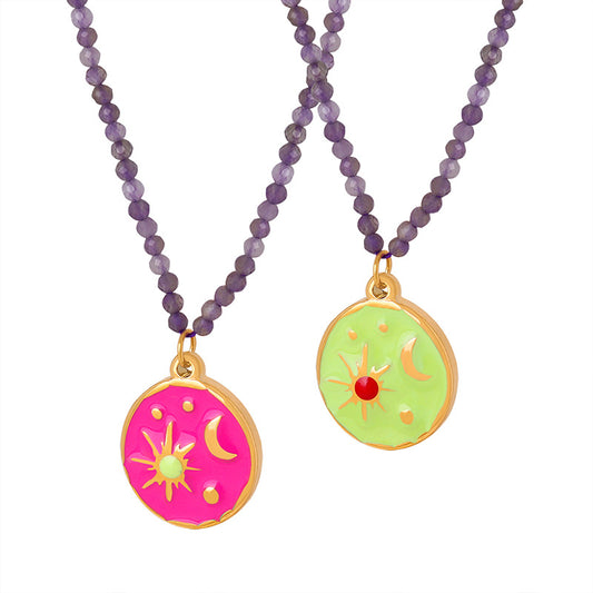 Celestial Legends Gold-Plated Pendant Necklace with Natural Stone Beads