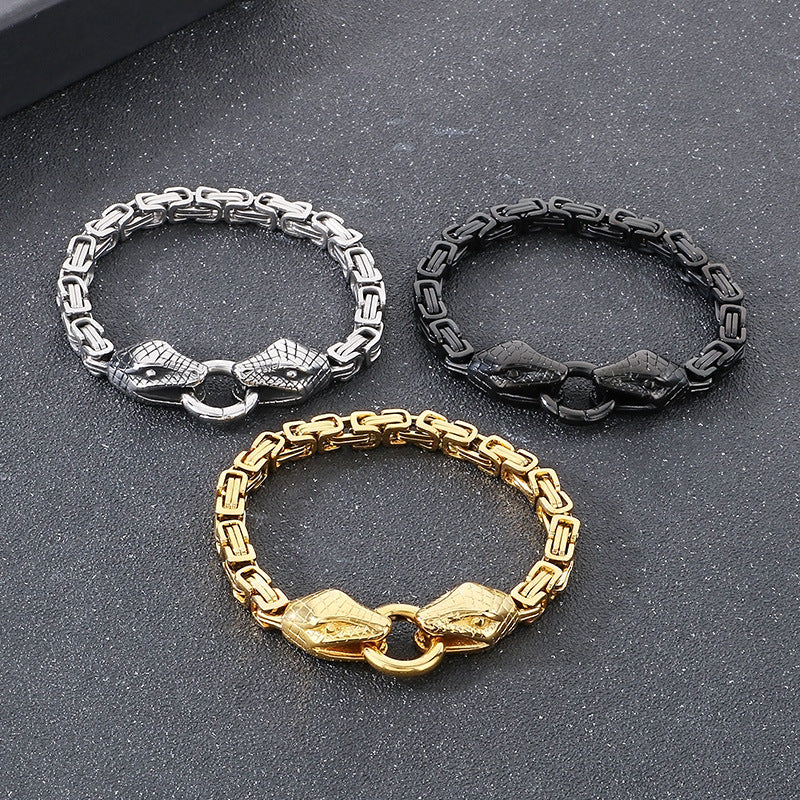 Planderful Everyday Genie Mens Double Snake Head Bracelet