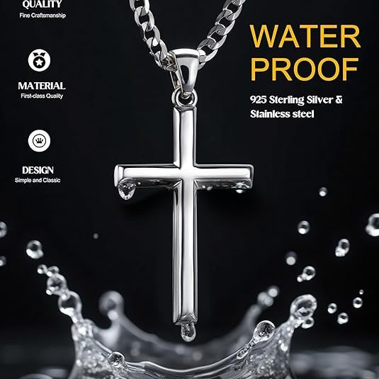 1. Planderful Cross Pendant Necklace Titanium Steel For Men Cuban Chain Double Layer Hip Hop Style Gift