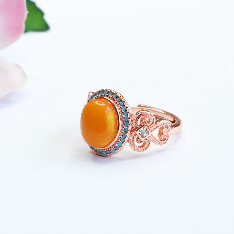 Halo Ring with Blue Amber Beeswax