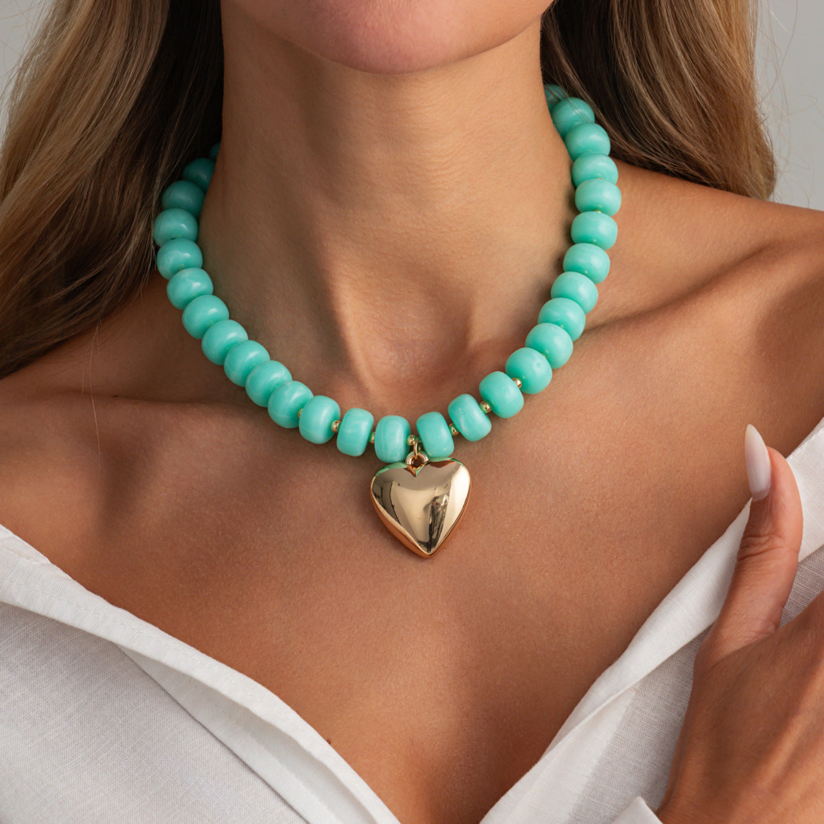 Candy-Color Heart Beaded Necklace
