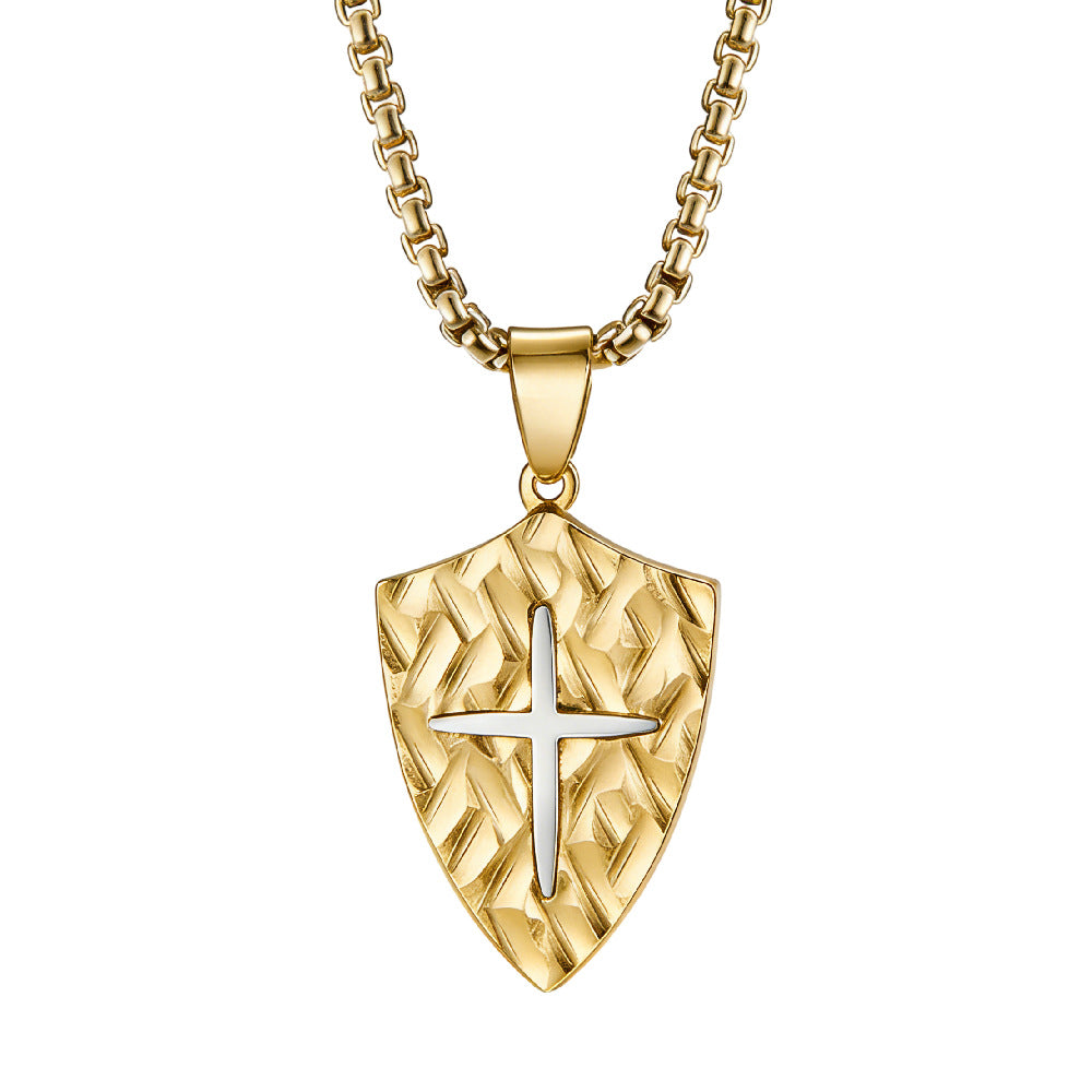 Planderful Shield Cross Pendant Necklace For Men And Women Unisex Hip Hop Style Protection Statement
