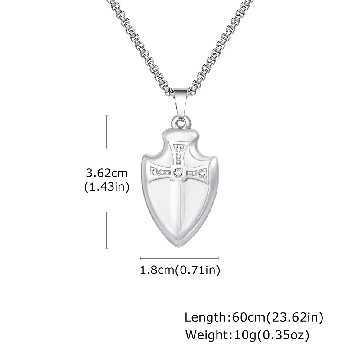 Zircon Cross Shield Pendant — Chain Optional