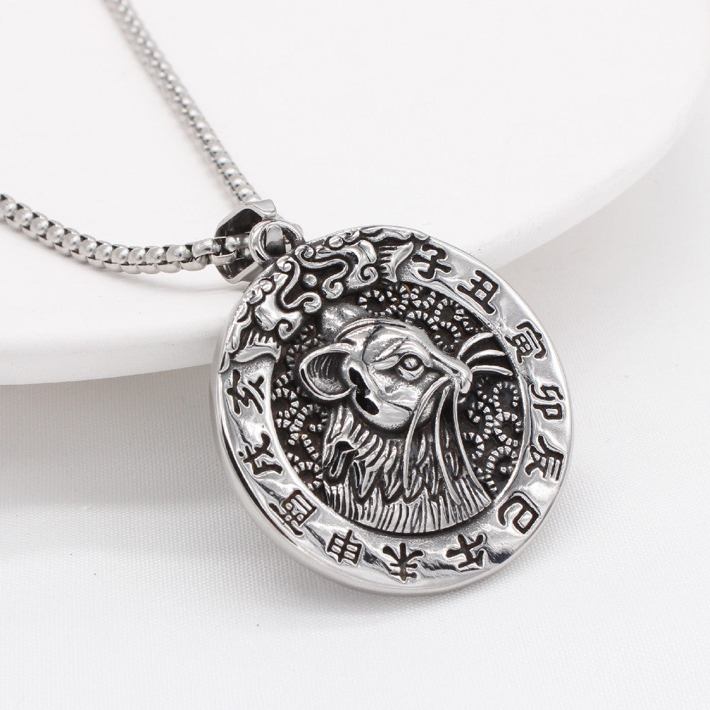 Planderful Chinese Zodiac Pendant Titanium Steel Blessing Necklace For Unisex Protection