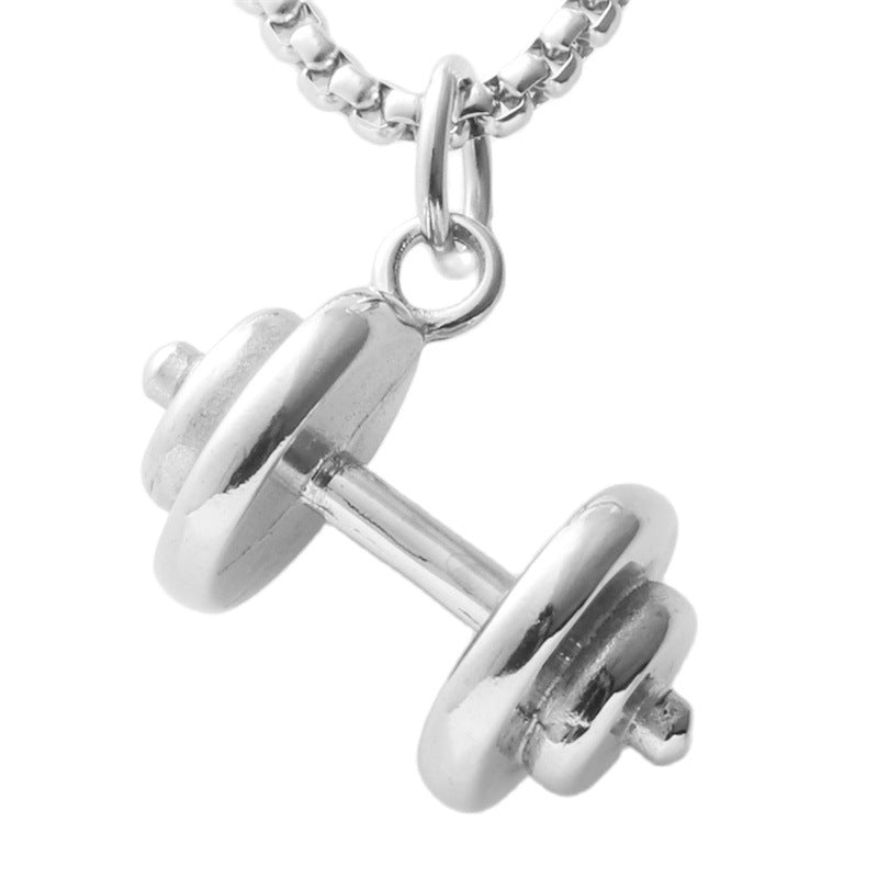 Personalized Titanium Steel Dumbbell Pendant Necklace for Trendy Men - Retro Weightlifting Jewelry