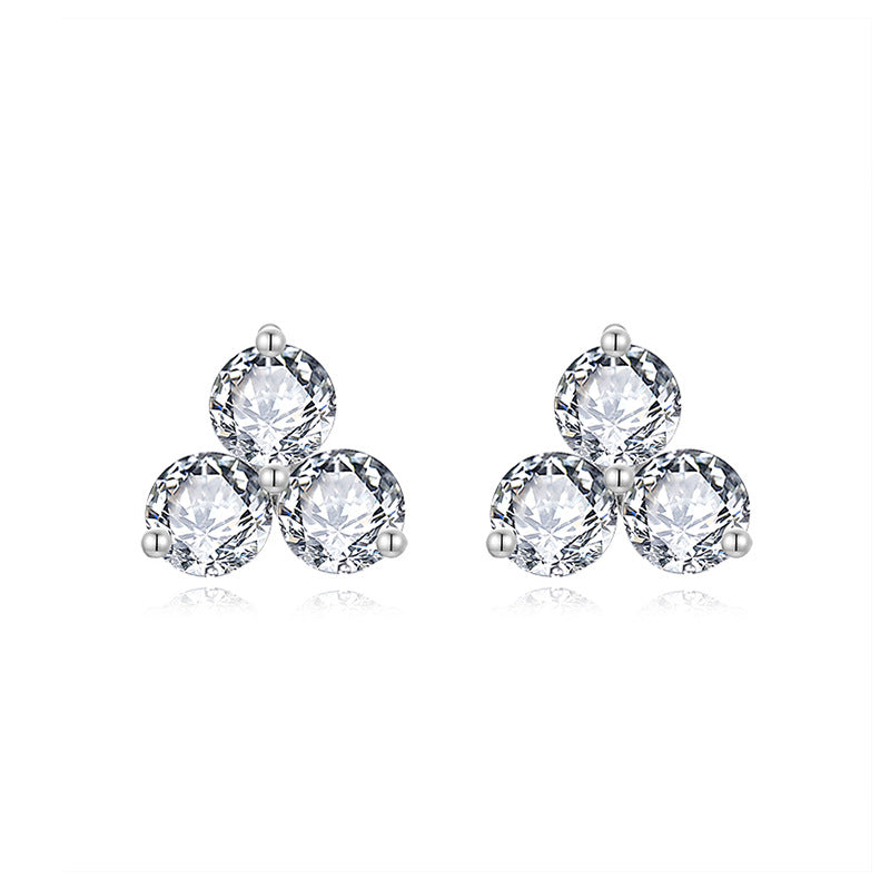 Planderful Elegant Moissanite Three 5mm Round Stud Earrings In S925 Sterling Silver For Women