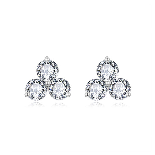 Planderful Elegant Moissanite Three 5mm Round Stud Earrings In S925 Sterling Silver For Women