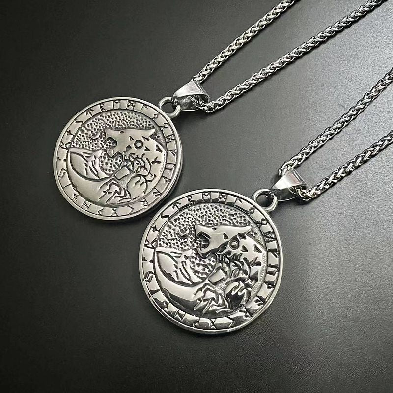 Viking Wolf Head Necklace Premium Titanium Steel Gold Plated Pendant Planderful Unisex Viking Jewelry