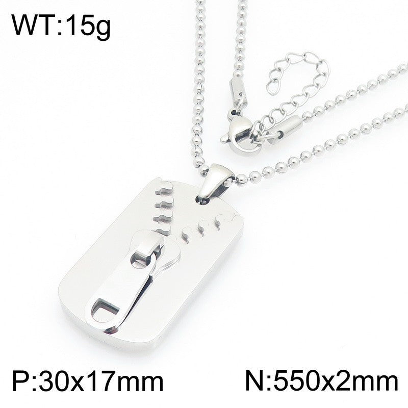 Simple Design Three-Dimensional Zipper, Military Brand Titanium Steel Necklace, Men's And Women'S Couples'