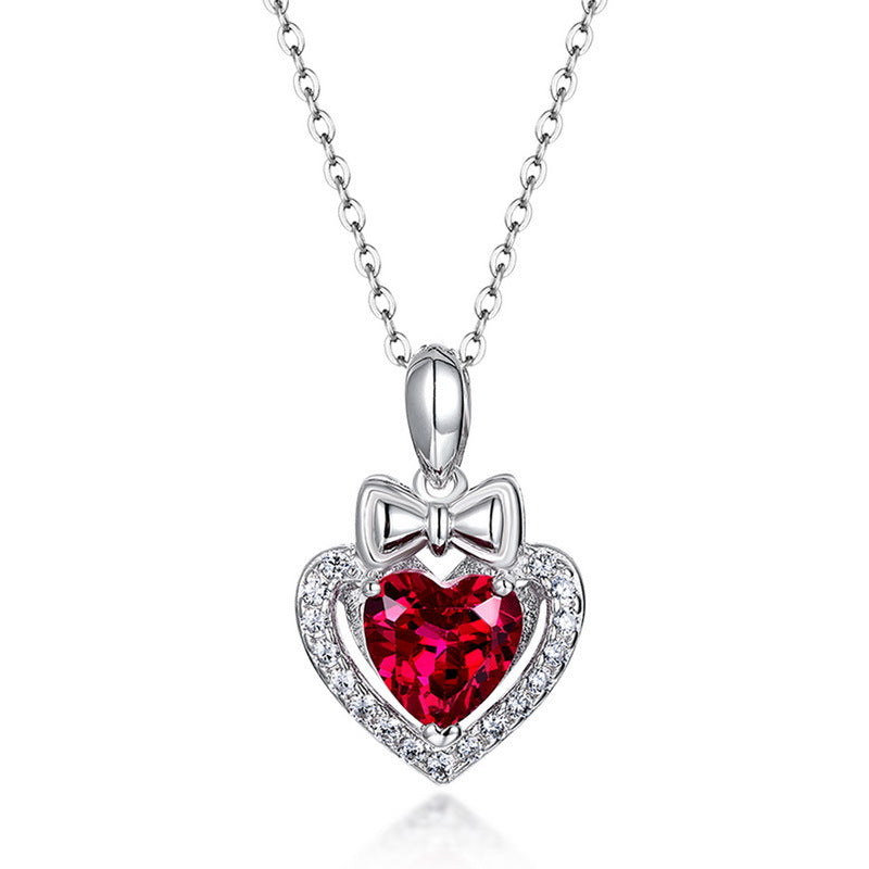 S925 Sterling Silver Gold-Plated Lab-Grown Ruby Heart Pendant Necklace