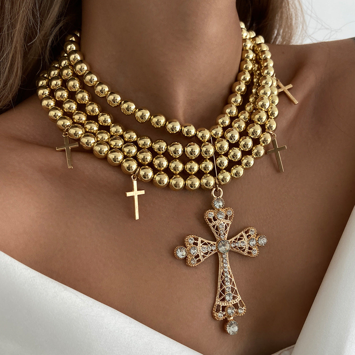 Planderful Vienna Verve Necklace – Stylish Multi-Layer Cross Pendant