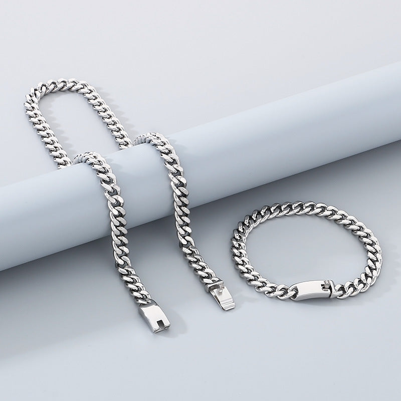 Stainless Steel Cuban Chain Bracelet Necklace For Men