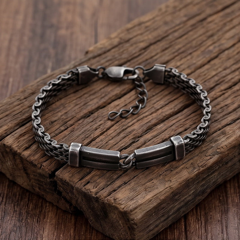 Including Extension Chain – Layered Hollow Curved Bar Mesh Chain Stainless Steel Bracelet