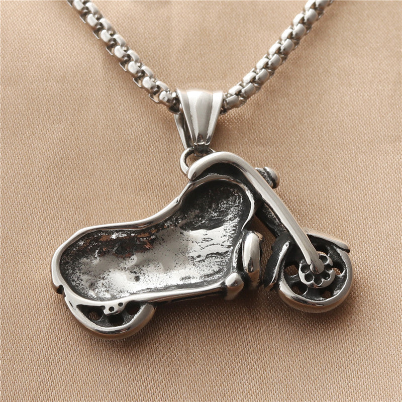 Custom Titanium Steel Motorcycle Pendant Necklace for Men - Retro Punk Style