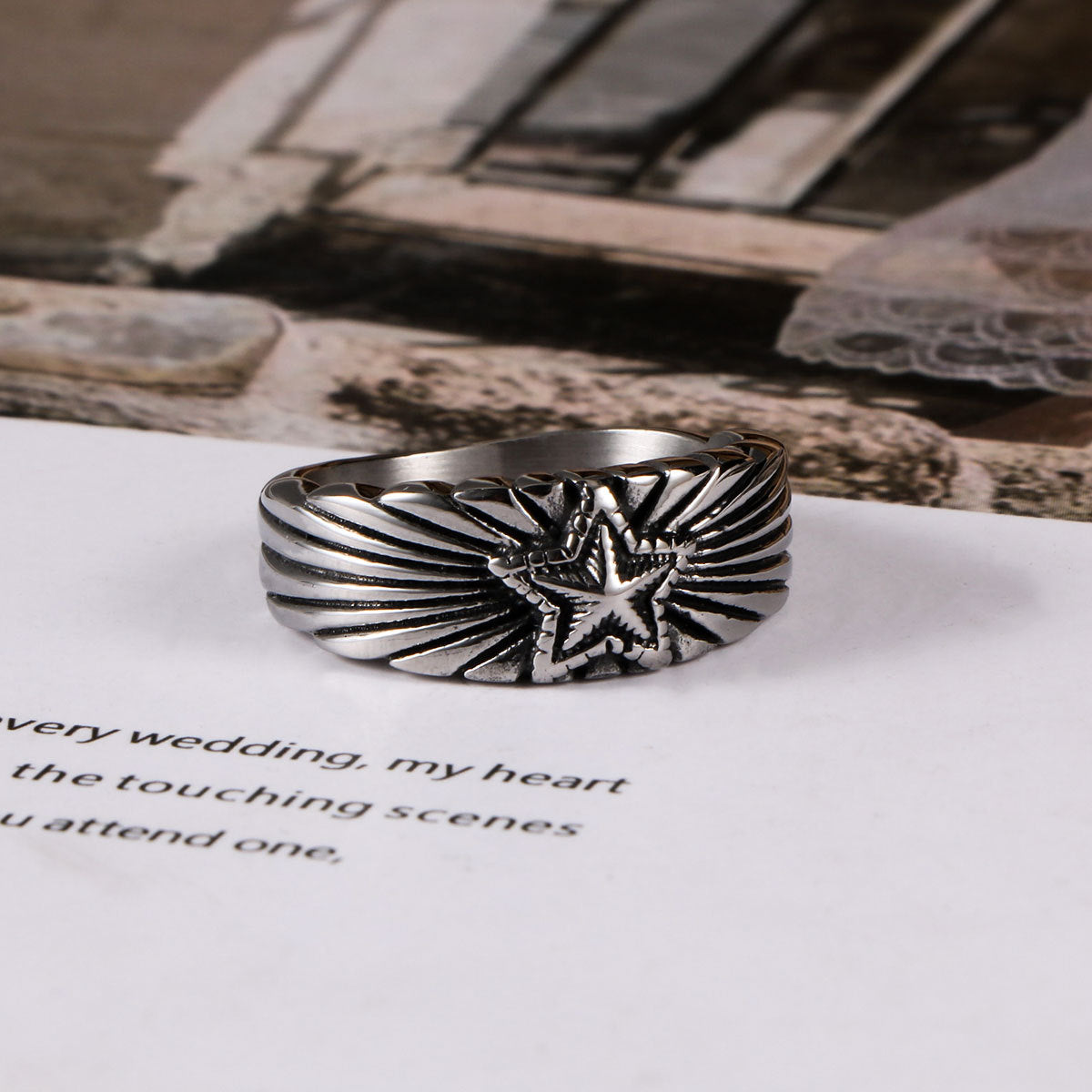Titanium Steel Pentagram Ring For Men Retro Fashion Jewelry
