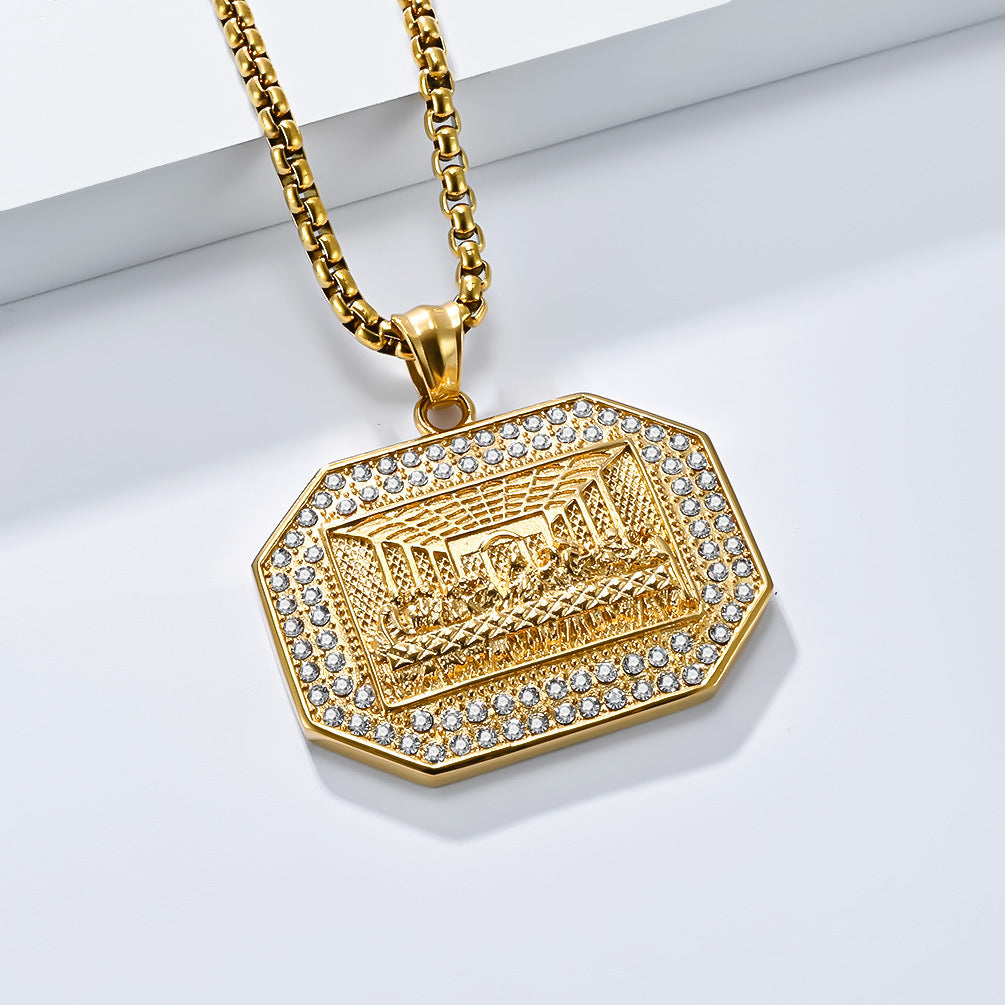 Zircon Last Supper Necklace Stainless Steel Unisex Hip Hop Statement Pendant Planderful Everyday Genie