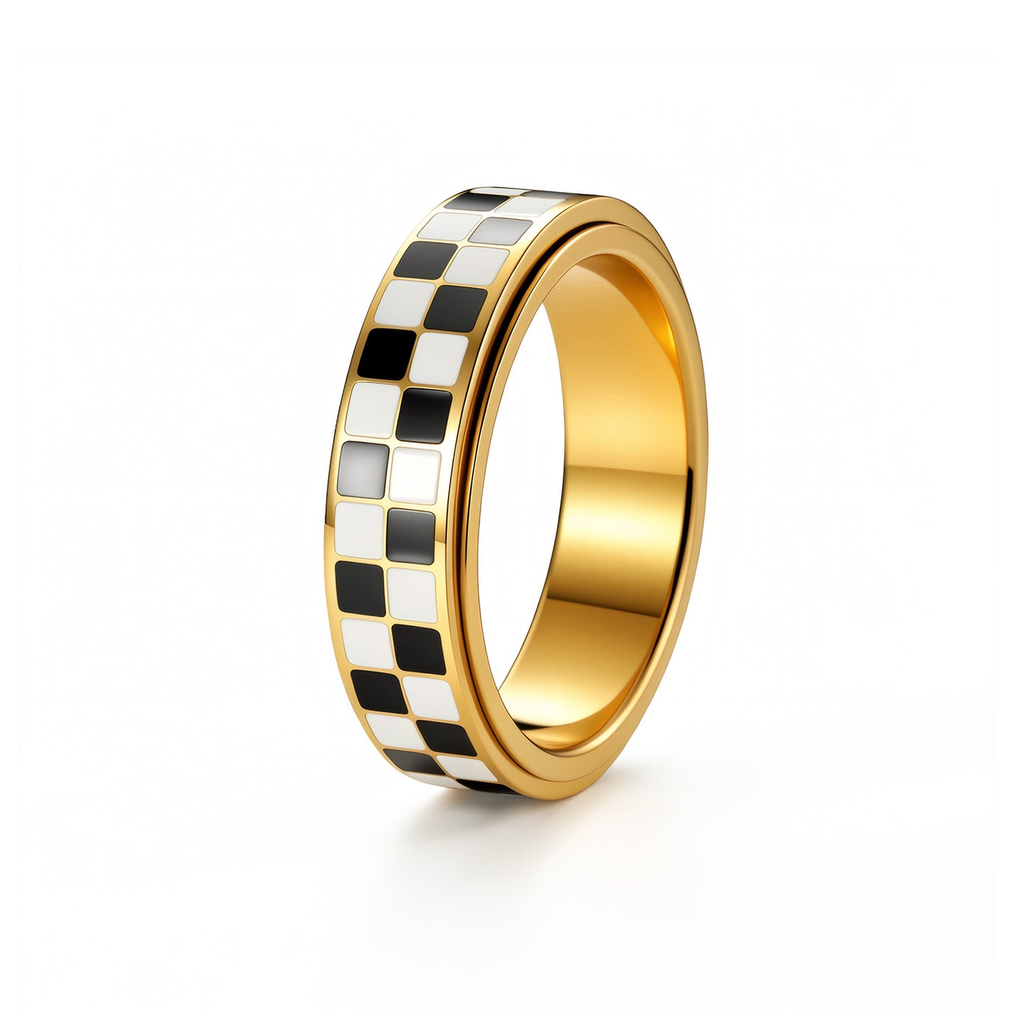 Planderful Collection Rotatable Stainless Steel Checkerboard Ring For Unisex Style And Protection