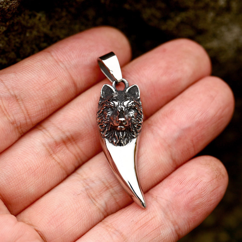 Titanium Steel Retro Wolf Head Pendant for Men - Personalized Stainless Steel Wolf Tooth Accessory