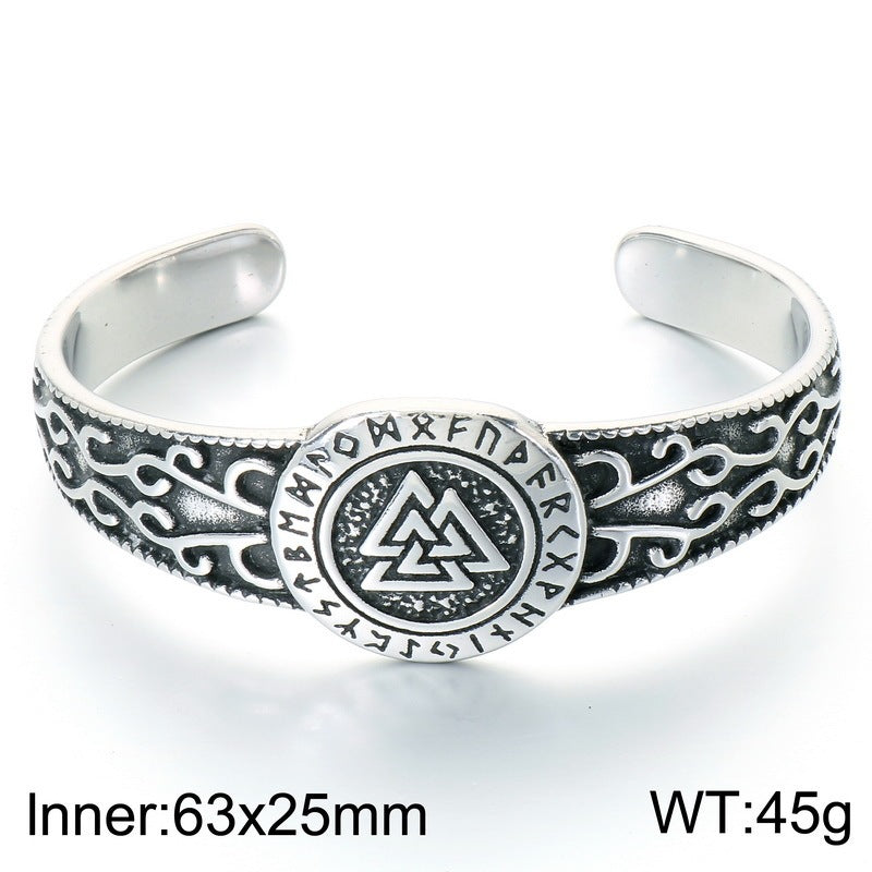 Nordic Viking Luhn Rune Kyle Knot Wide Face Bracelet Sheep Head Warrior Stainless Steel