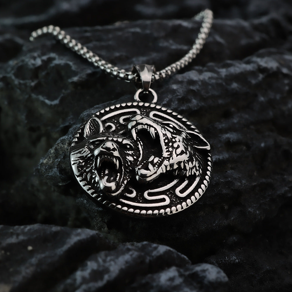 Nordic Viking Stainless Steel Pendant Wolf Head Necklace