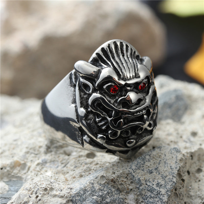 Titanium Steel Retro Animal Rings for Men - Lion and Unicorn Designs in Punk Style