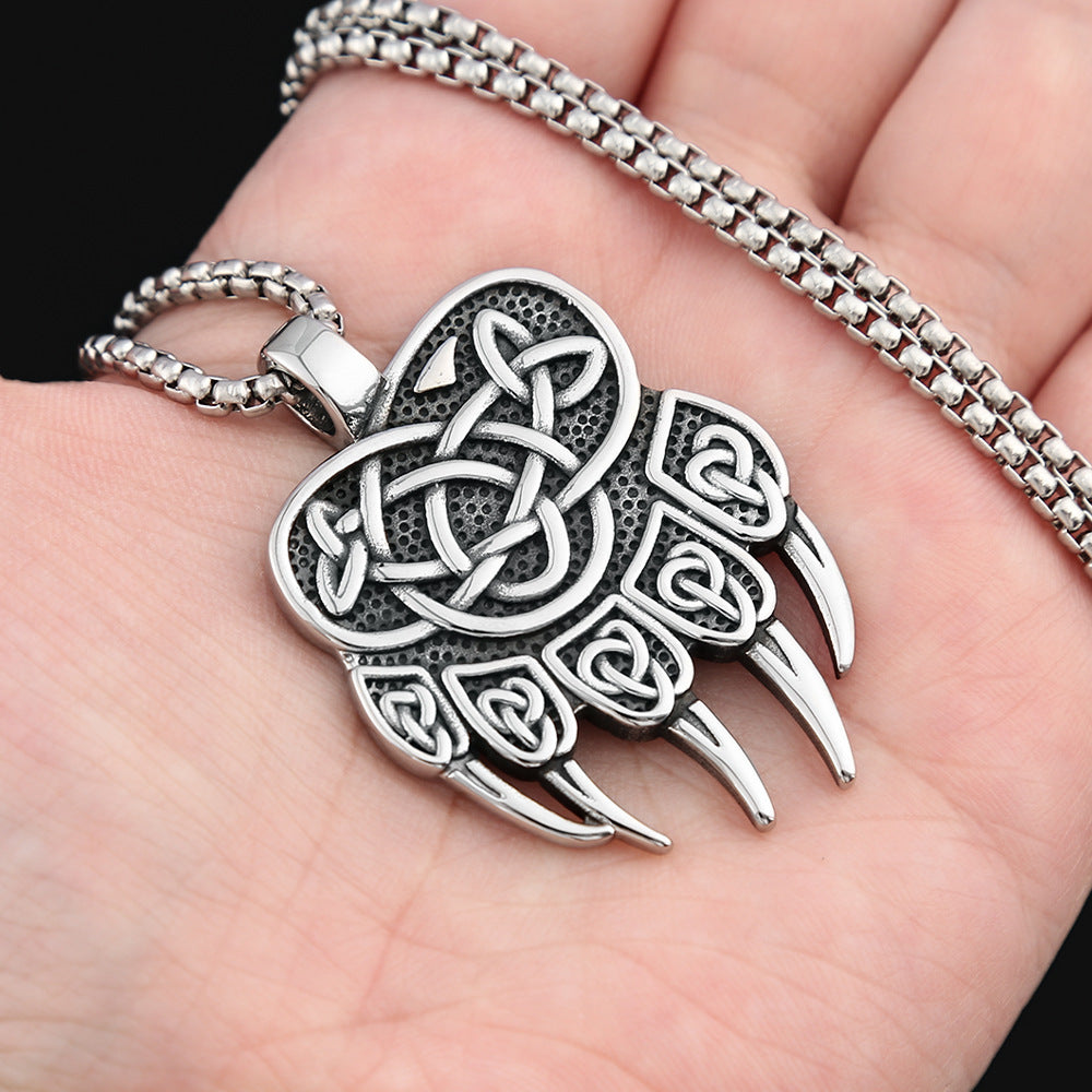 European and American Stainless Steel Bear Claw Necklace for Men