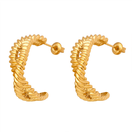 Gold-Plated Hollow Geometric C-Shaped Earrings - Planderful Everyday Genie Collection