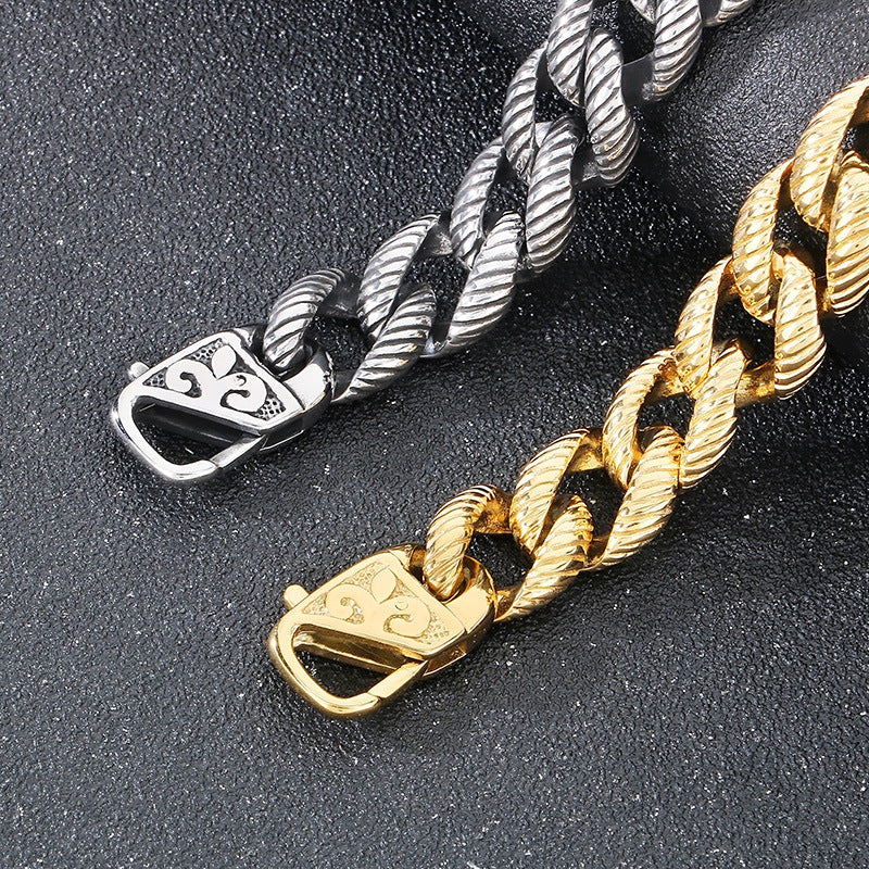 Planderful Mens Bracelet Titanium Steel 18K Engraved Buckle